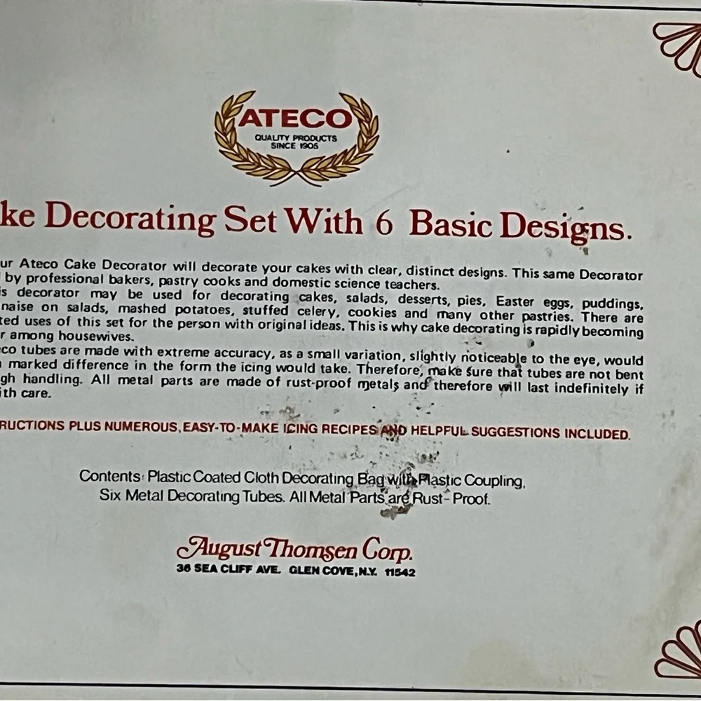 Vintage Ateco Fancy Pastry Decorating Set—unused condition